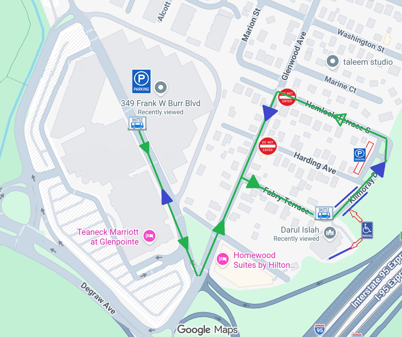 Parking directions — Marriott Garage to Darul Islah